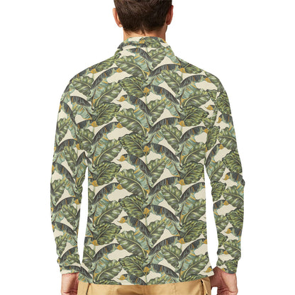 Banana Leaf Pattern Print Design 04 Long Sleeve Polo Shirt For Men's