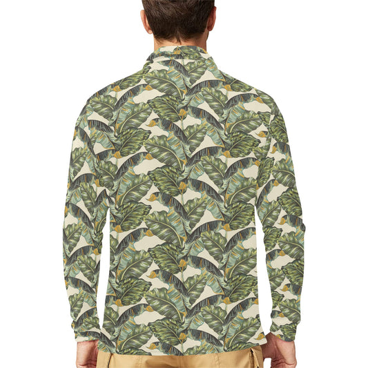 Banana Leaf Pattern Print Design 04 Long Sleeve Polo Shirt For Men's
