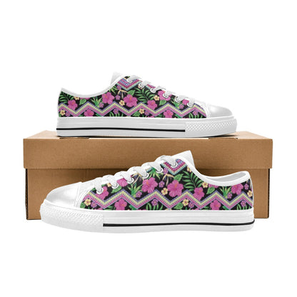 Hibiscus Pink Zigzag Line Pattern Design LKS307 Women's White Low Top Shoes