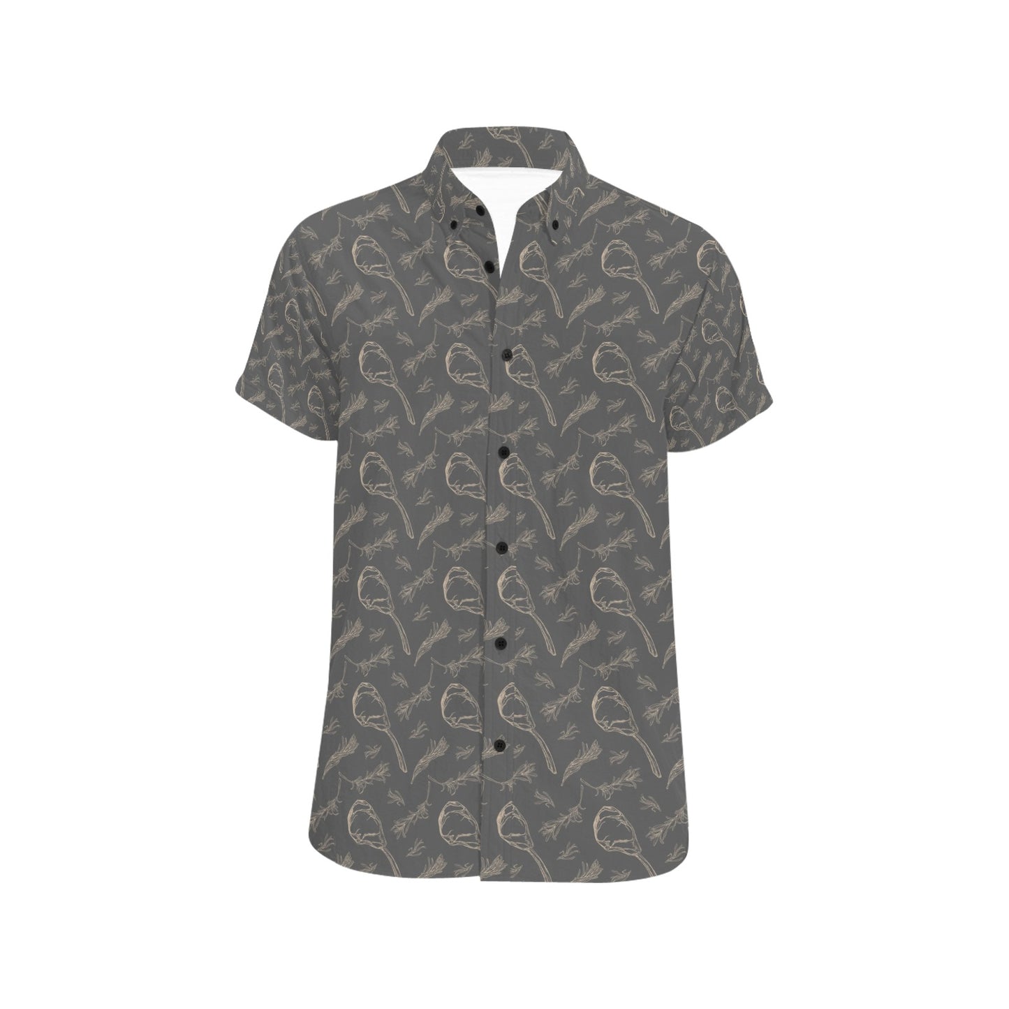 Steak Print Design LKS302 Men Short Sleeve Button Up Shirt