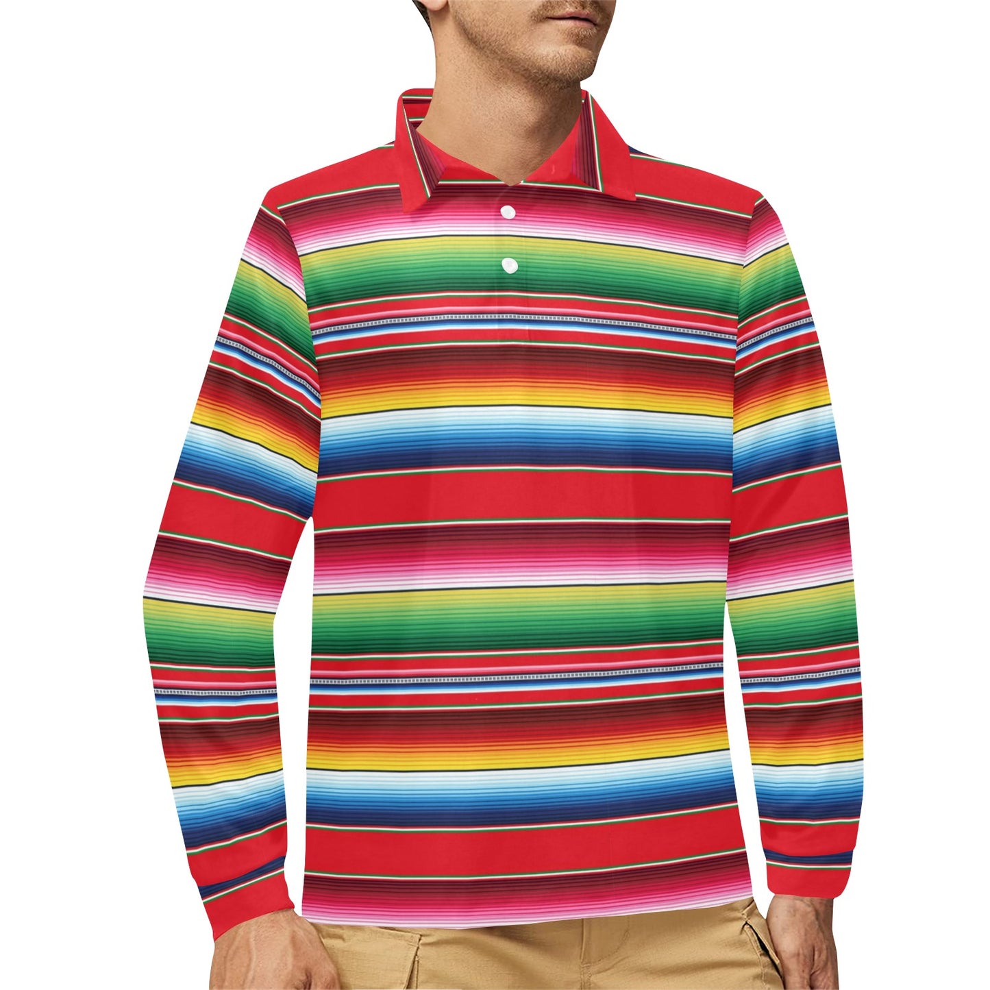 Serape Pattern Long Sleeve Polo Shirt For Men's