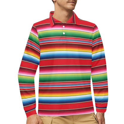 Serape Pattern Long Sleeve Polo Shirt For Men's