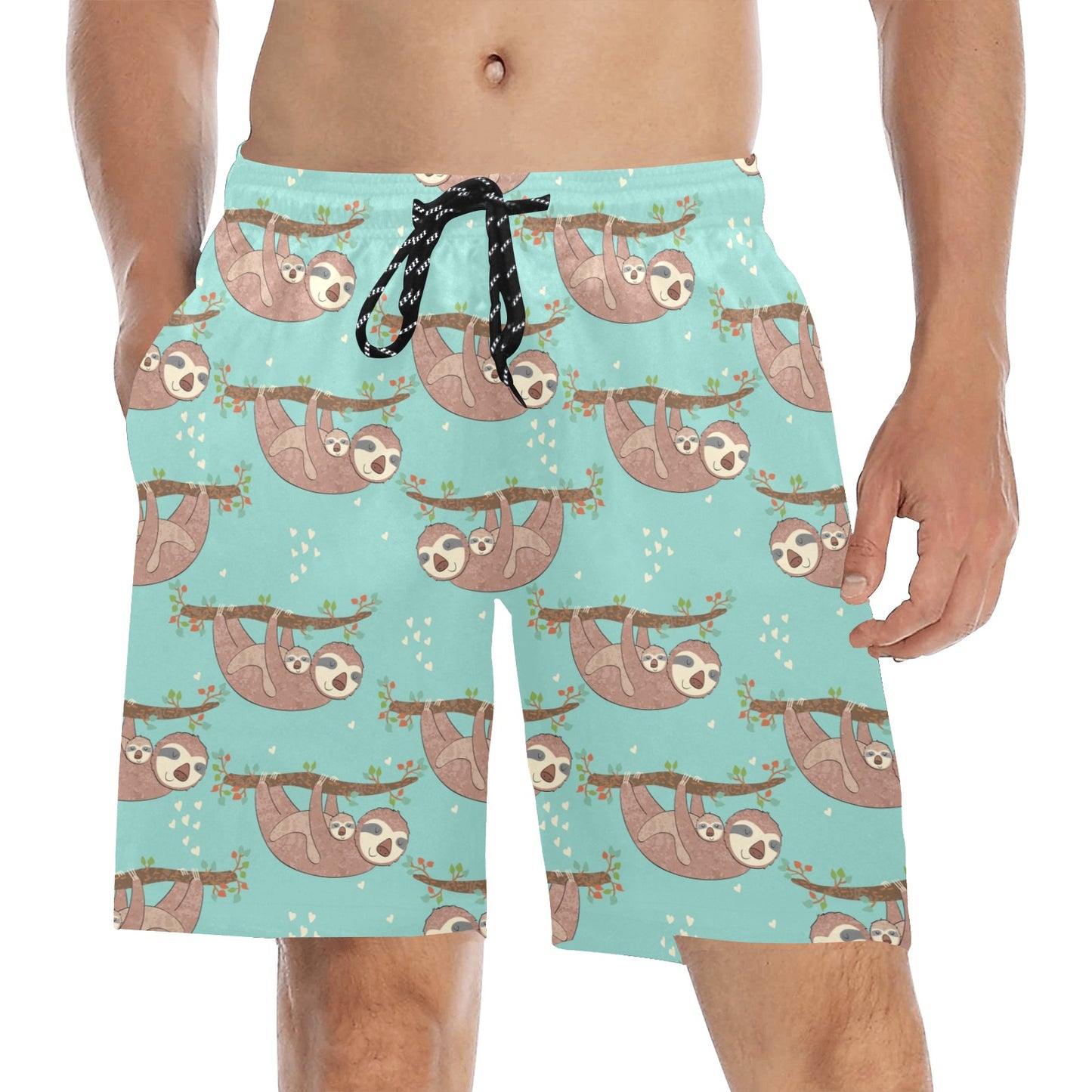 Sloth Print Design LKS302 Men's Swim Trunks Beach Shorts