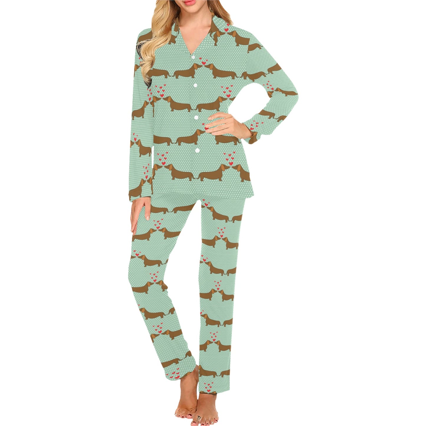 Dachshund Pattern Print Design 02 Women's Long Pajama Set