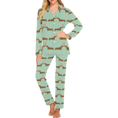 Dachshund Pattern Print Design 02 Women's Long Pajama Set