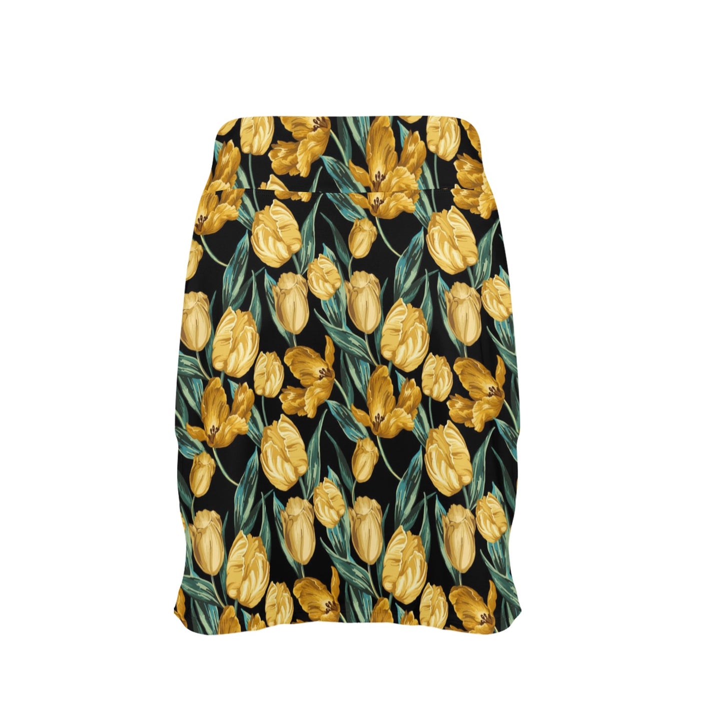 Elegant Yellow Tulip Print 17" Golf & Pickleball Skort with Pockets
