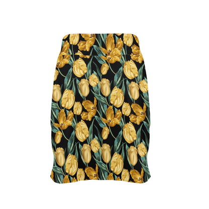 Elegant Yellow Tulip Print 17" Golf & Pickleball Skort with Pockets