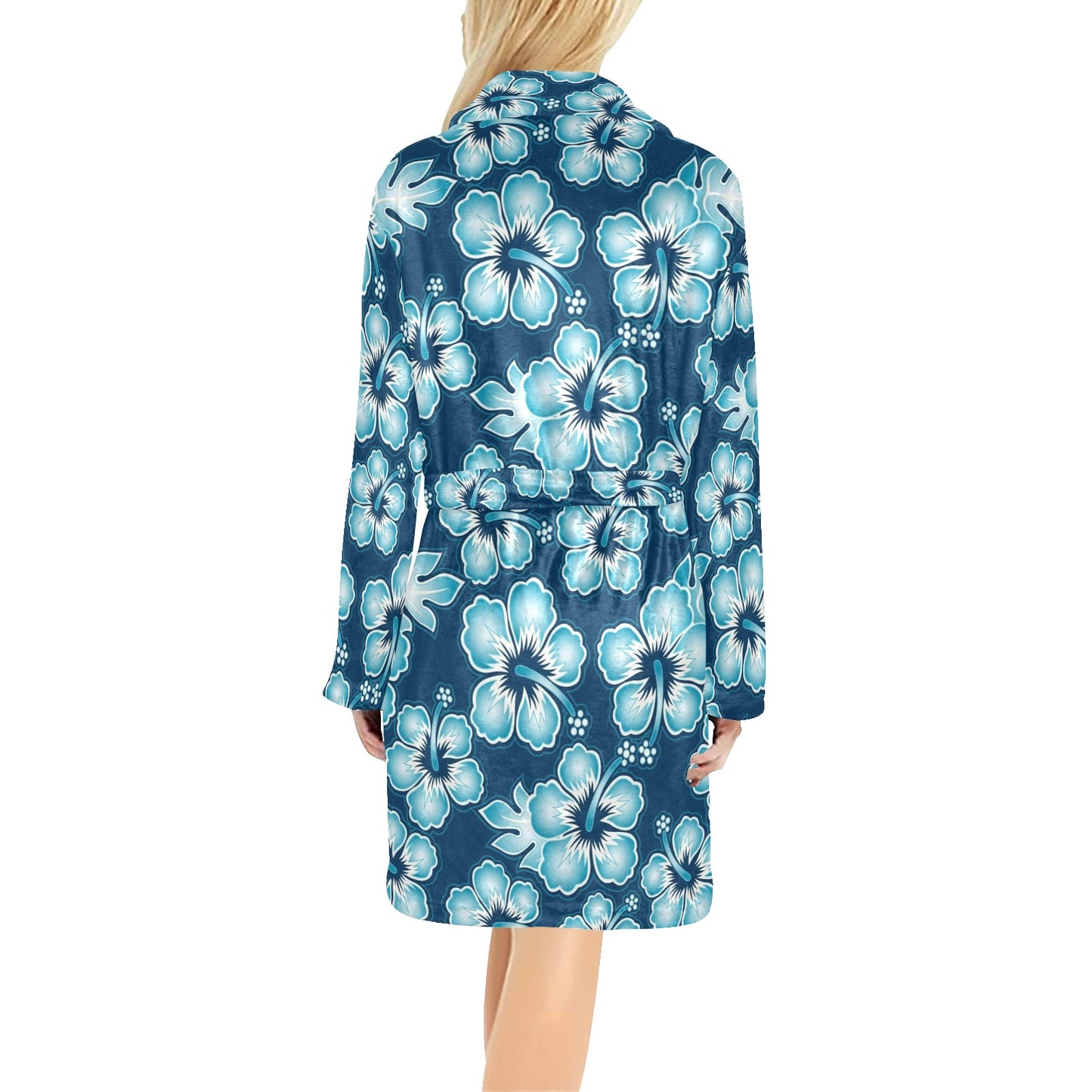 Blue Hibiscus Pattern Print Design HB011 Women's Fleece Robe