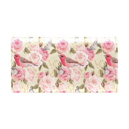Bird Butterfly Pink Flower Print Pattern Women's Trifold Wallet