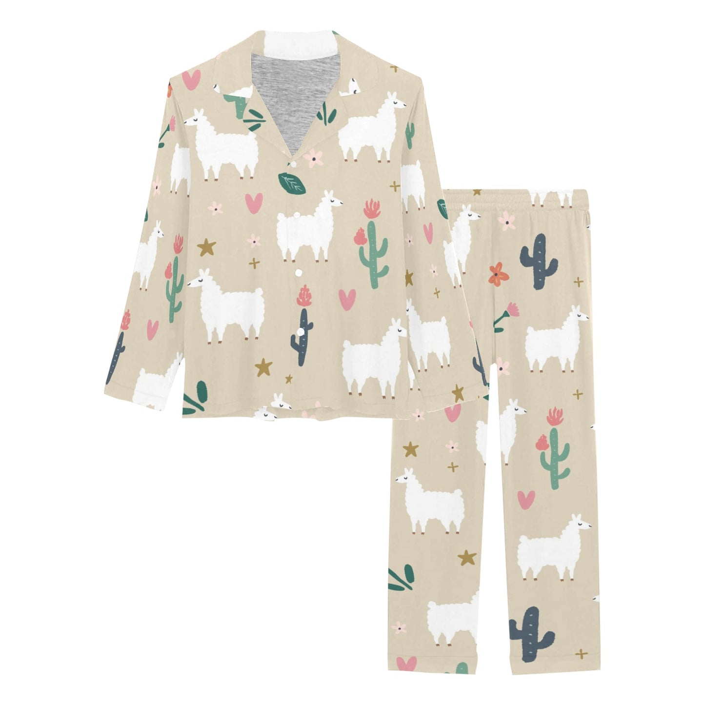 Llama Cactus Pattern Print Design 09 Women's Long Pajama Set