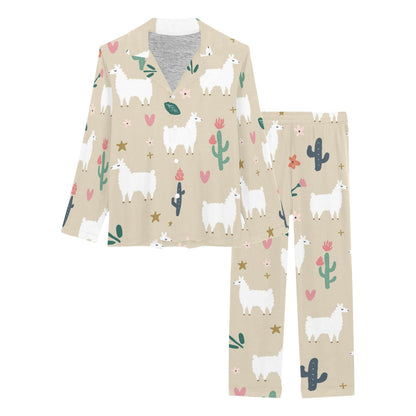 Llama Cactus Pattern Print Design 09 Women's Long Pajama Set