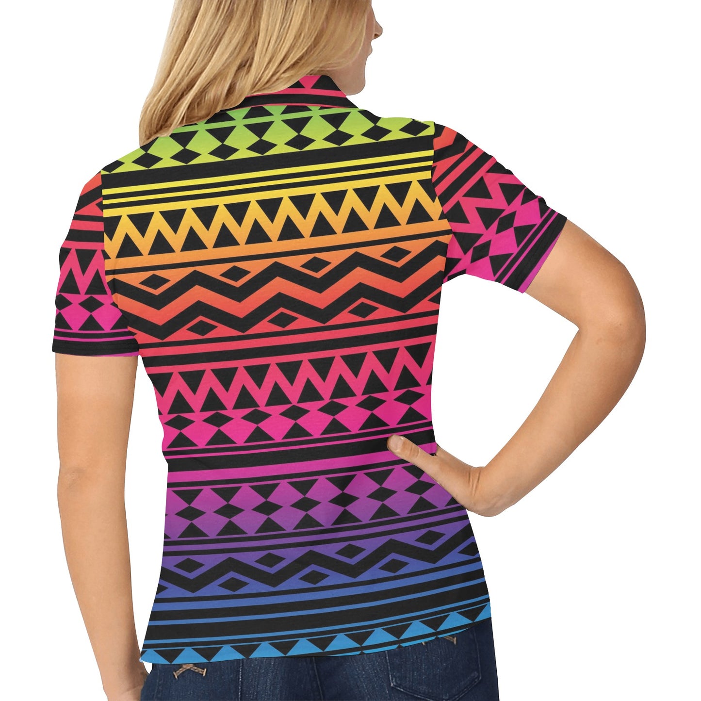 Rainbow Tribal Pattern Print Design A02 Women's Polo Shirt