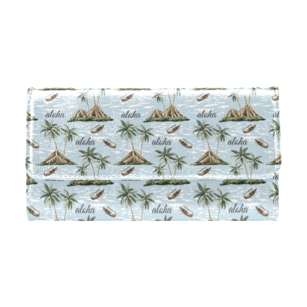 Aloha Hawaii island Design Themed Print Women's Trifold Wallet