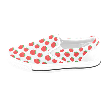 Tomato Print Design LKS307 White Slip Ons Canvas Women's Shoes