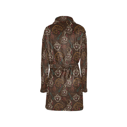 Coffee Pattern Print Design 06 Women's Fleece Robe