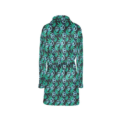 Peace Sign Themed Design Print Women's Fleece Robe