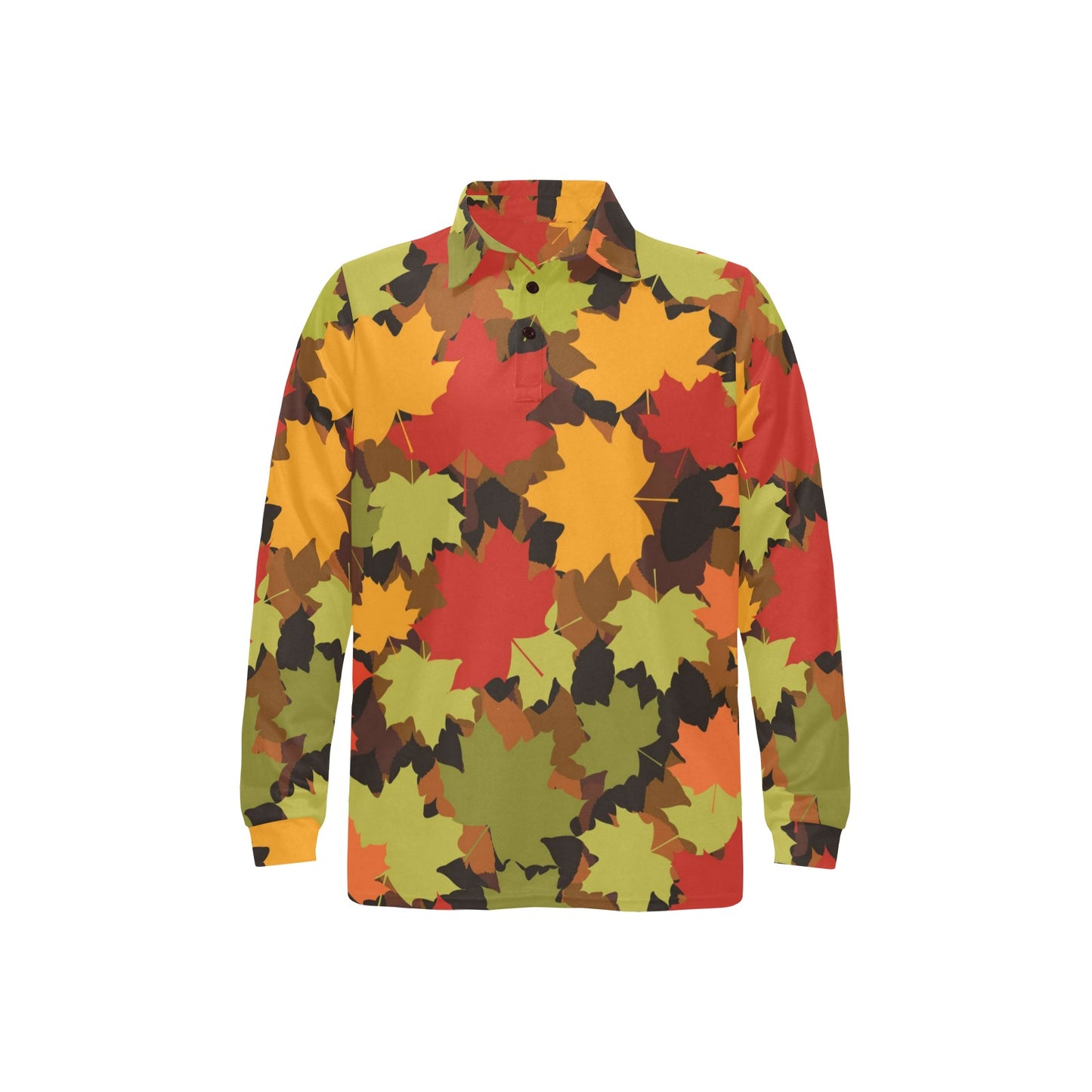 Maple Leaf Pattern Print Design 05 Long Sleeve Polo Shirt For Men's