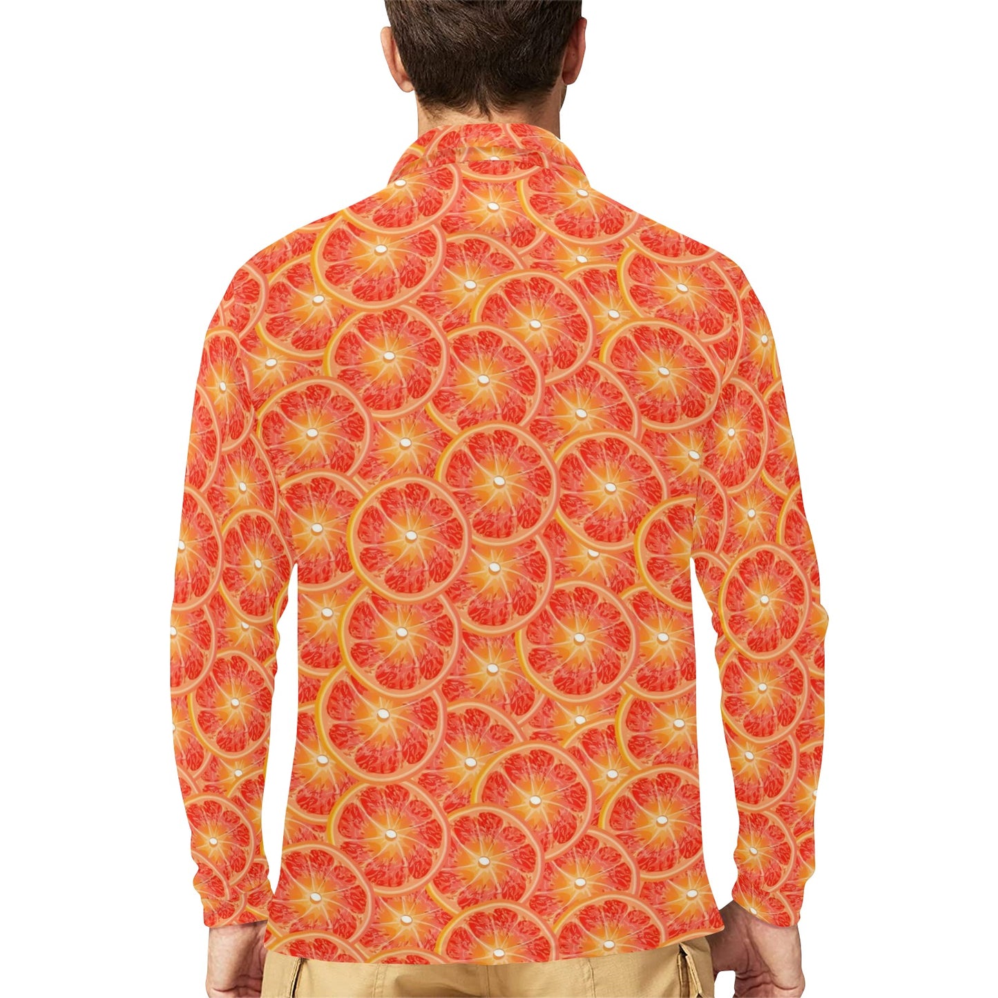 Grapefruit Pattern Print Design GF06 Long Sleeve Polo Shirt For Men's