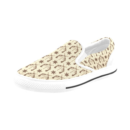 Western Cowboy Print Design LKS302 White Slip Ons Canvas Women's Shoes