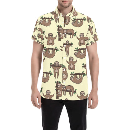 Sloth Print Design LKS3010 Men Short Sleeve Button Up Shirt