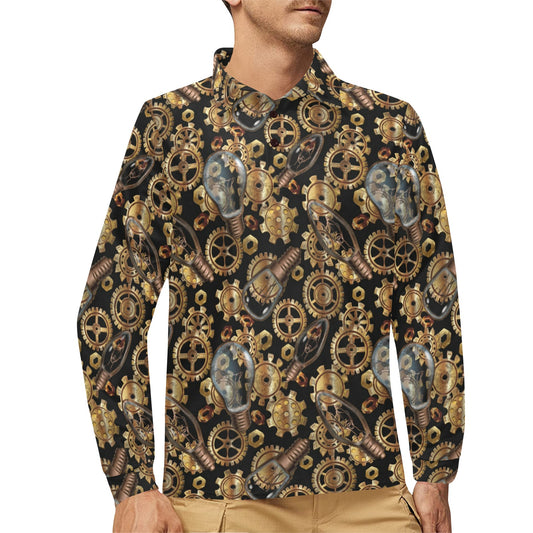 Steampunk Lightbulb Print Design LKS304 Long Sleeve Polo Shirt For Men's