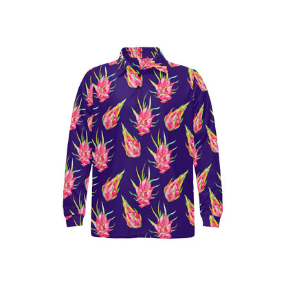 Dragonfruit Pattern Print Design DF02 Long Sleeve Polo Shirt For Men's