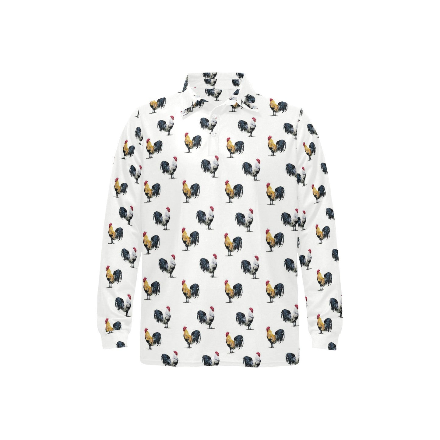 Chicken Pattern Print Design 02 Long Sleeve Polo Shirt For Men's