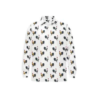 Chicken Pattern Print Design 02 Long Sleeve Polo Shirt For Men's
