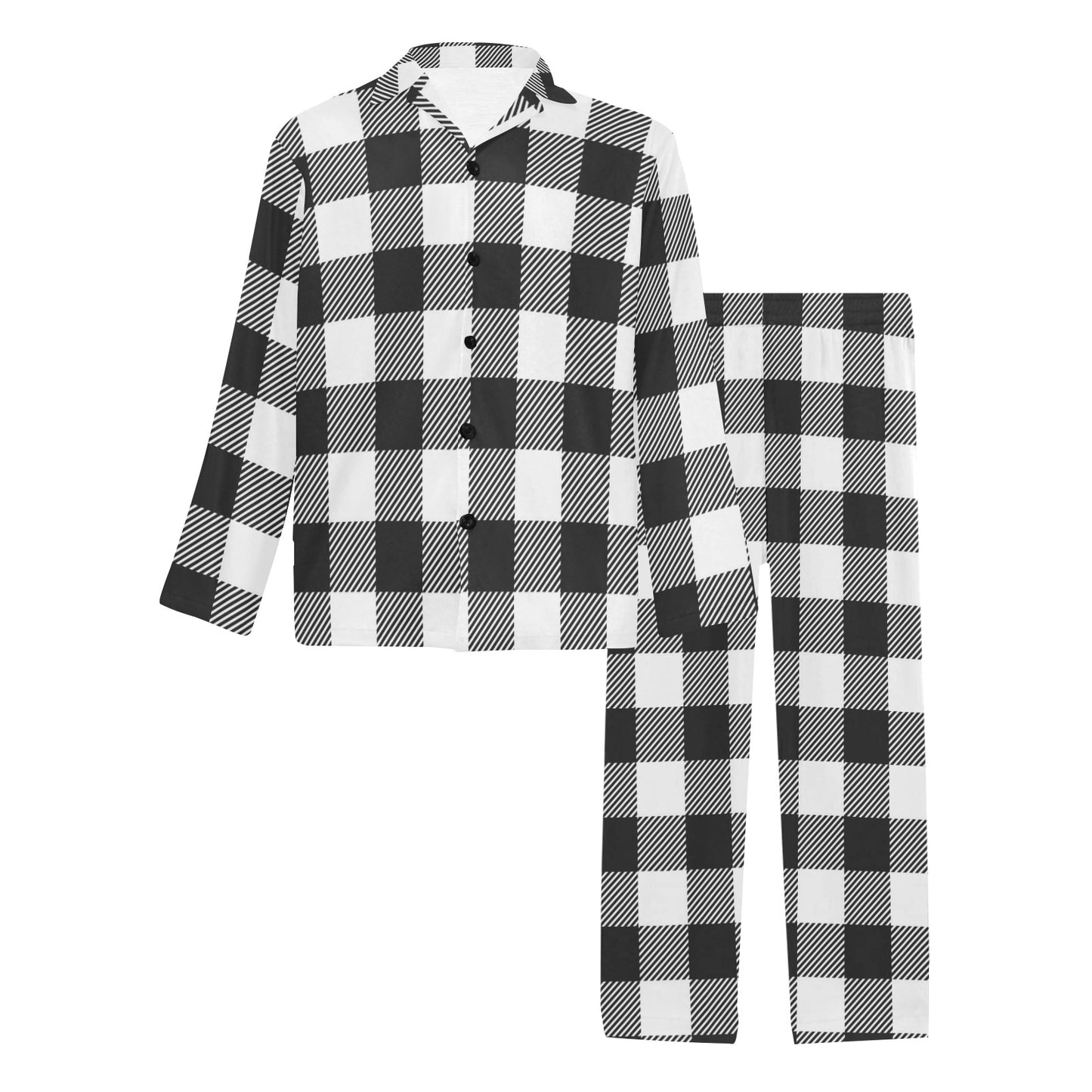 Buffalo check Black white Pattern Print Design 04 Men's Long Pajama Set