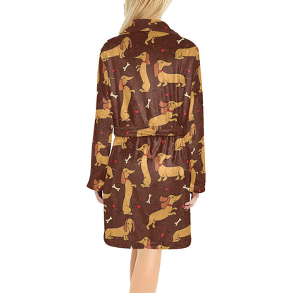Dachshund Happy Print Pattern Women's Fleece Robe
