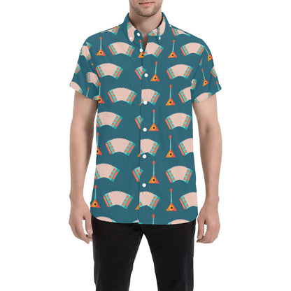 Accordion Print Design LKS402 Men Short Sleeve Button Up Shirt