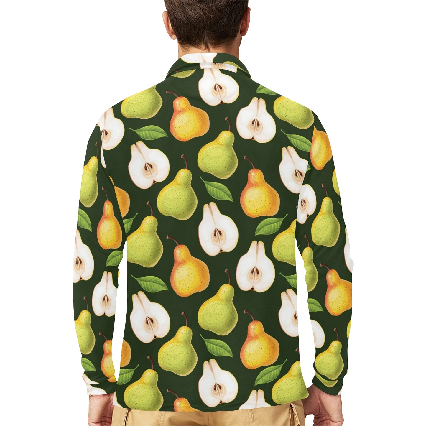 Pear Pattern Print Design PE06 Long Sleeve Polo Shirt For Men's