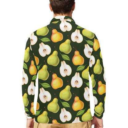 Pear Pattern Print Design PE06 Long Sleeve Polo Shirt For Men's