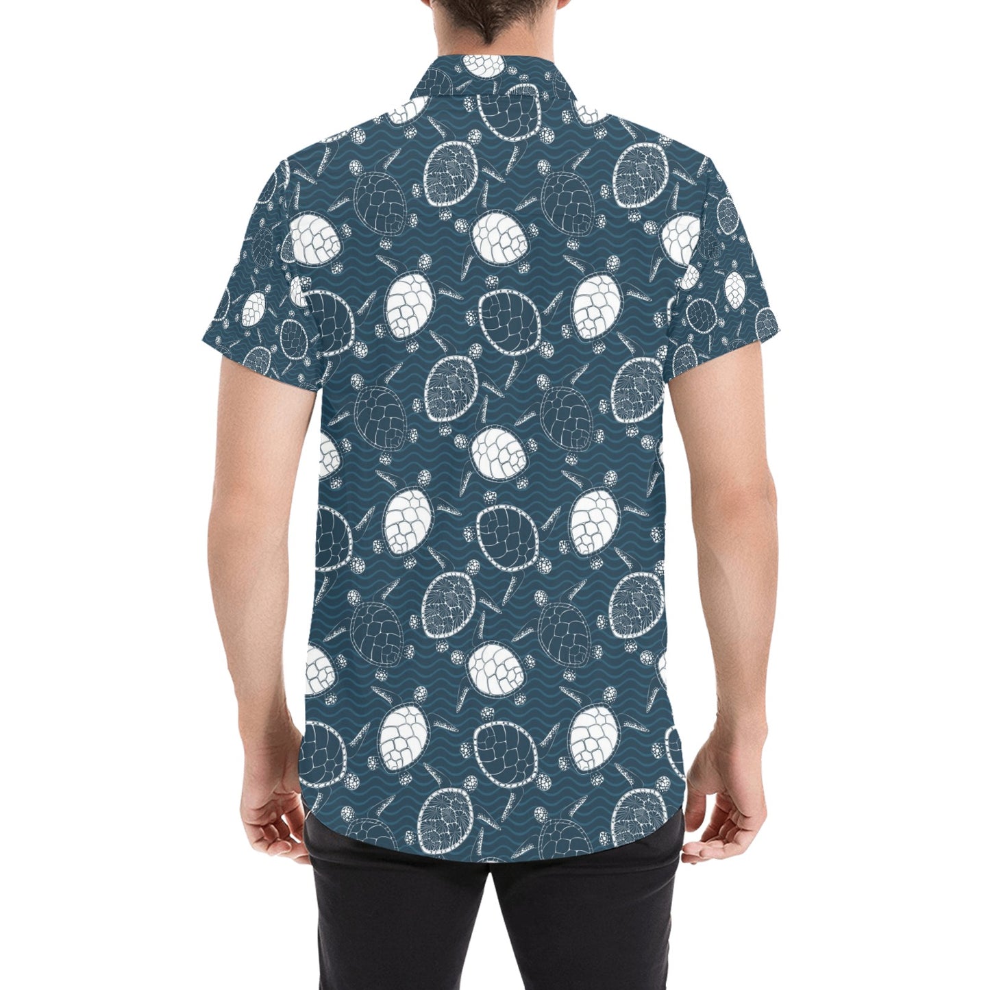 Sea Turtle Print Design LKS3015 Men Short Sleeve Button Up Shirt