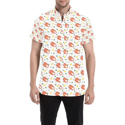 Salmon Steak Print Design LKS303 Men Short Sleeve Button Up Shirt