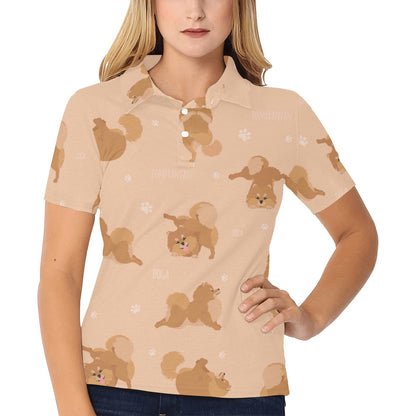 Pomeranians Pattern Print Design A06 Women's Polo Shirt