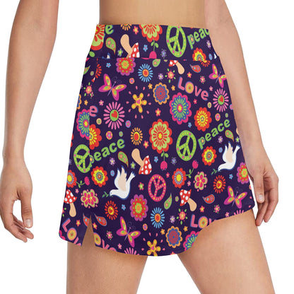 Flower Power Peace Design Print 17" Golf & Pickleball Skort with Pockets