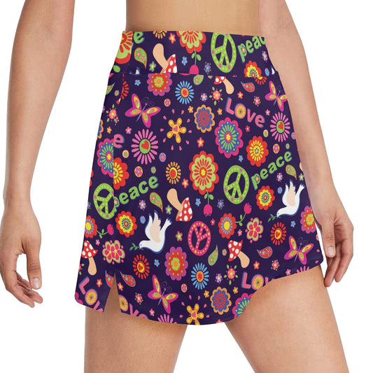 Flower Power Peace Design Print 17" Golf & Pickleball Skort with Pockets