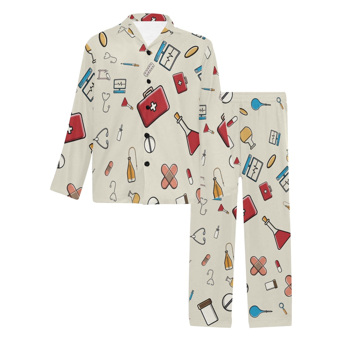 Nurse Pattern Print Design A04 Men's Long Pajama Set