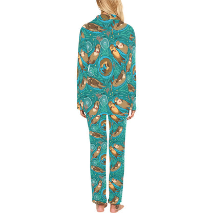 Sea Otter Pattern Print Design 01 Women's Long Pajama Set
