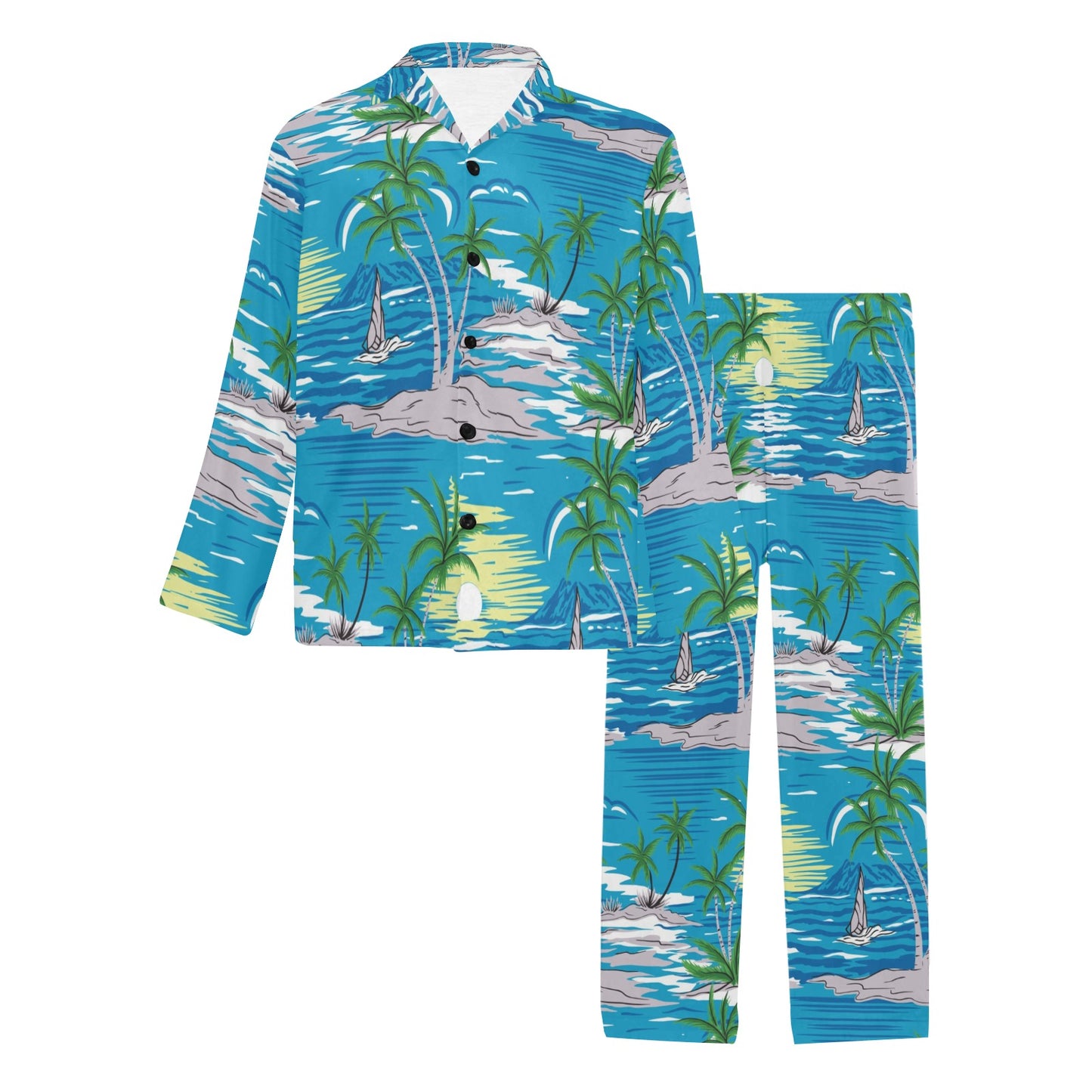 Palm Tree Beach Men's Long Pajama Set