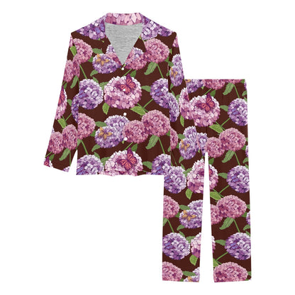 Hydrangea Pattern Print Design HD08 Women's Long Pajama Set