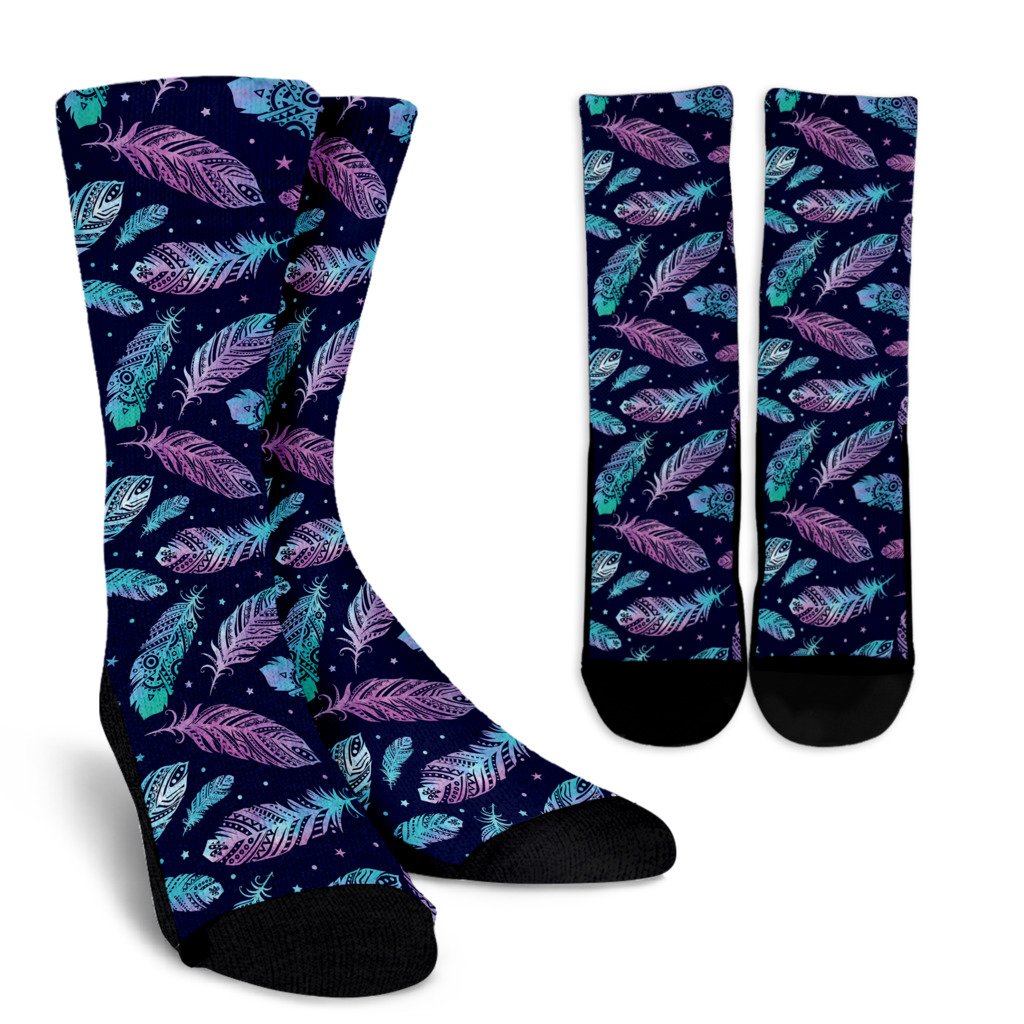 Feather Aztec Design Print Crew Socks