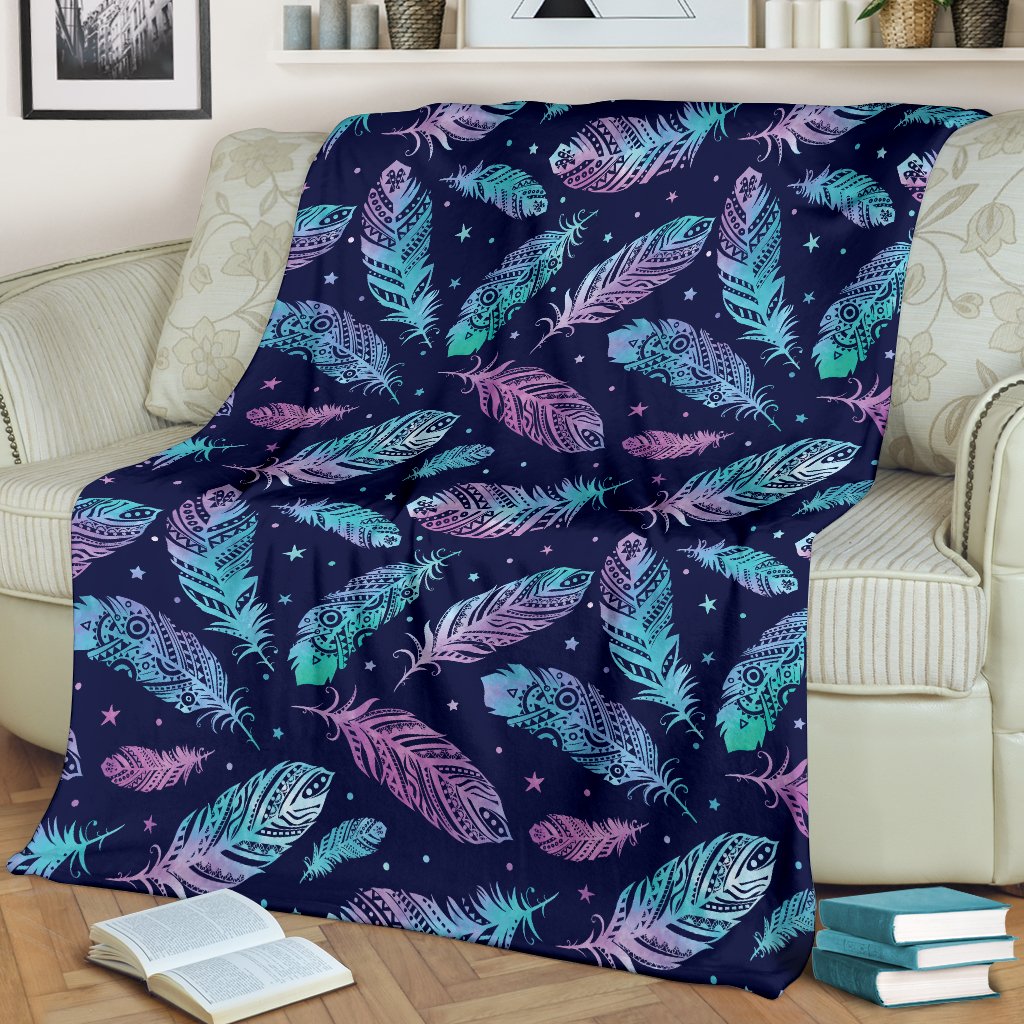 Feather Aztec Design Print Fleece Blanket