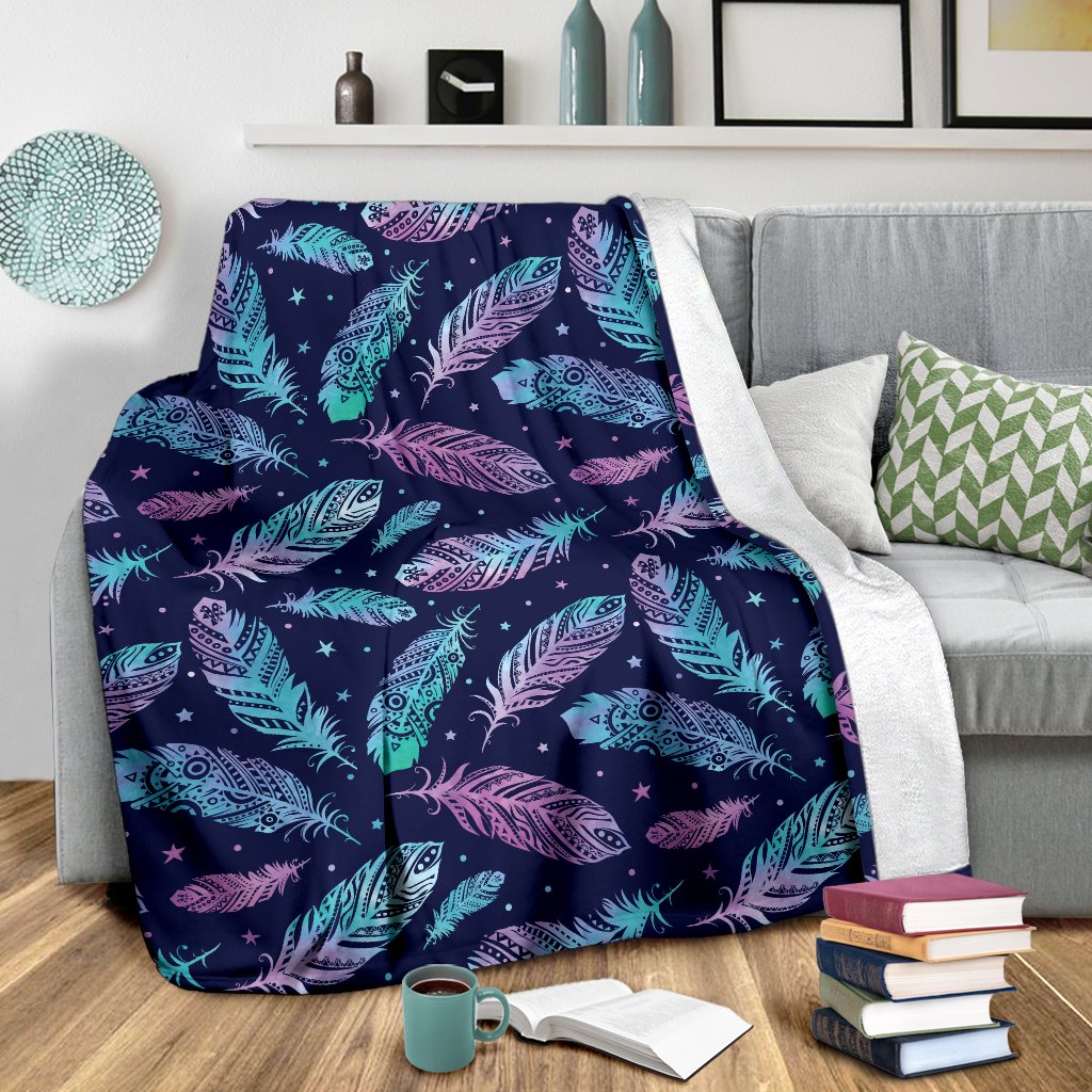 Feather Aztec Design Print Fleece Blanket