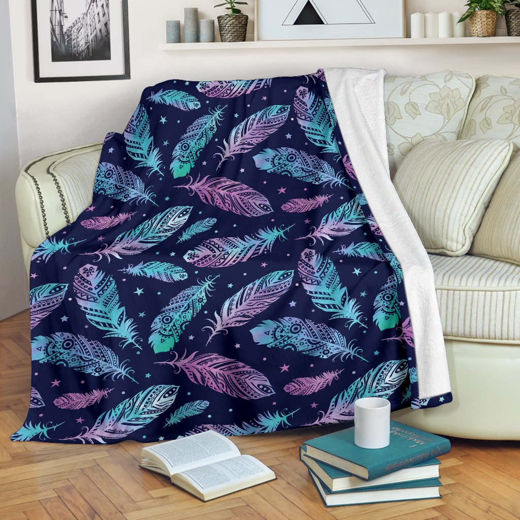 Feather Aztec Design Print Fleece Blanket
