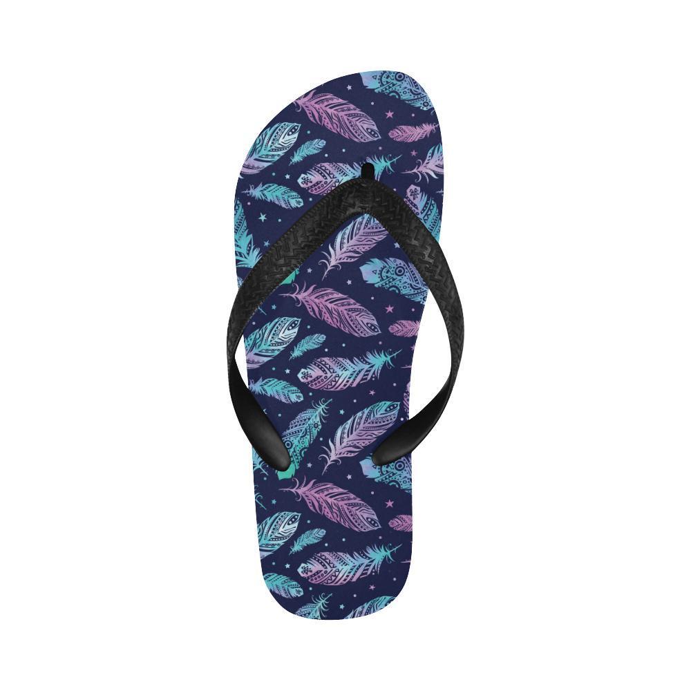 Feather Aztec Design Print Flip Flops-JTAMIGO.COM
