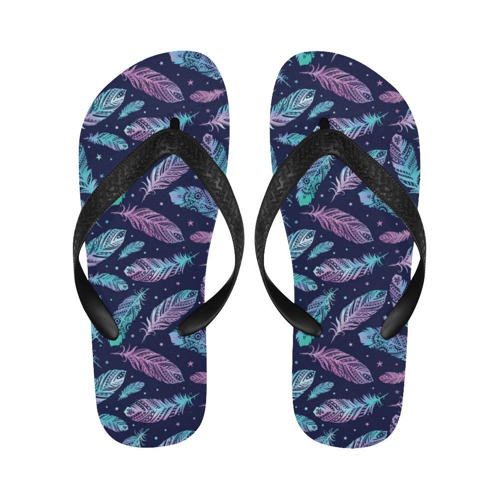 Feather Aztec Design Print Flip Flops-JTAMIGO.COM