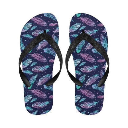 Feather Aztec Design Print Flip Flops-JTAMIGO.COM