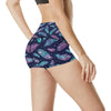 Feather Aztec Design Print High Waisted Spandex Shorts-JTAMIGO.COM